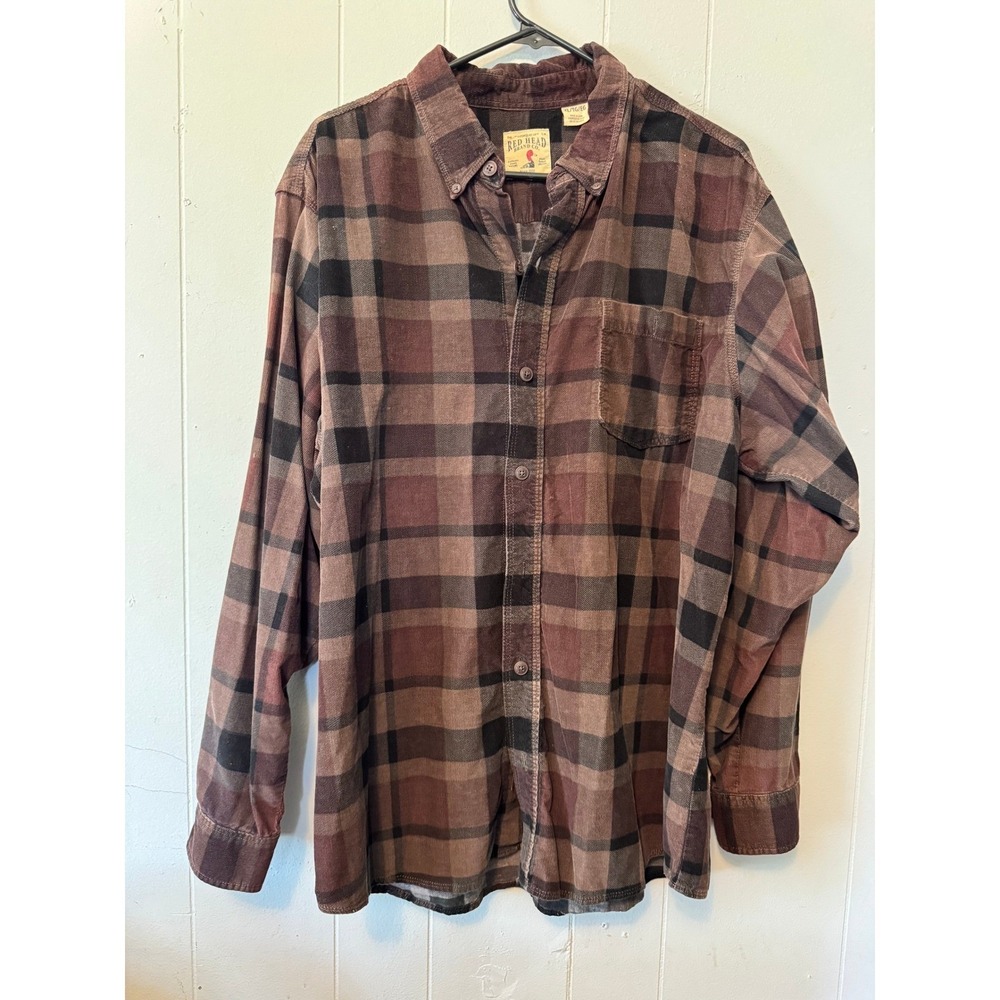 RedHead Mens Brown‎ Plaid Corduroy Flannel Shirt RHF17-8262W